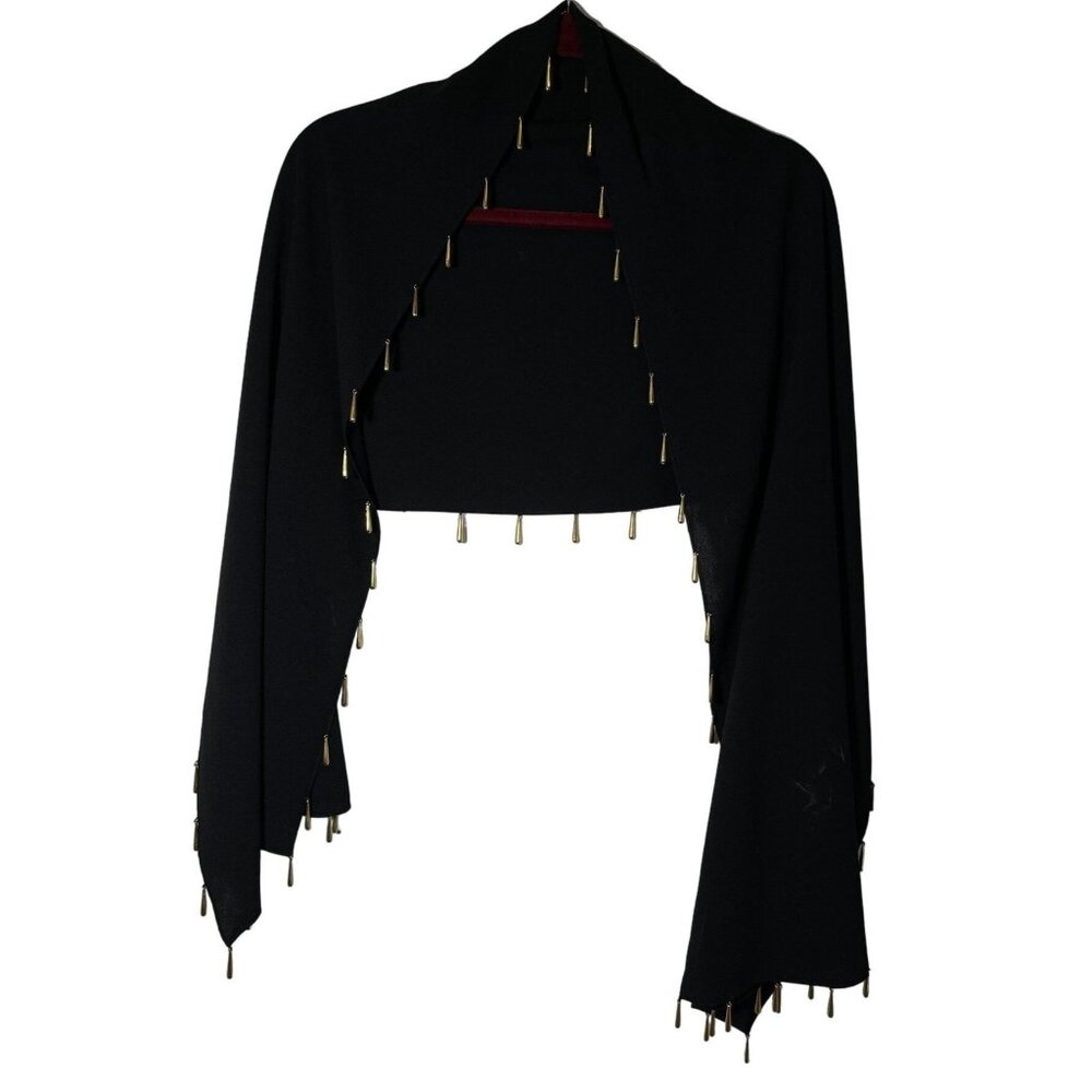 Women's scarf black gold embellishment hangs from hem sides 64" long 17" READ